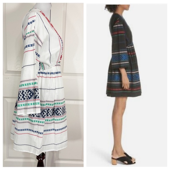 Joie Mini Dress Sada Embroidered white Fit N Flare Bell Sleeve - Picture 3 of 10